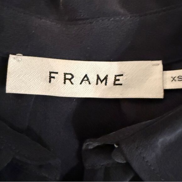 Frame Navy Slit Sleeve Silk Button Up - Picture 5 of 9